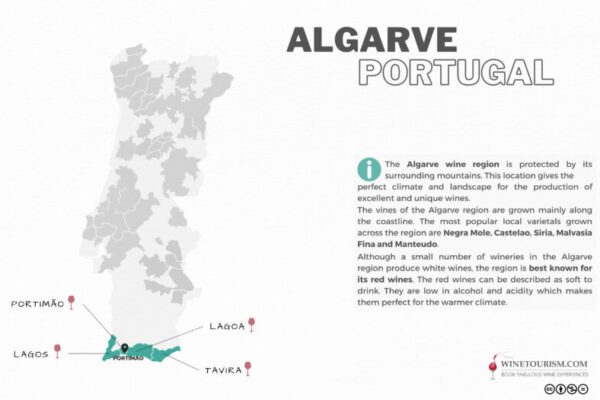 A map of the Algarve wine region, Portugal.