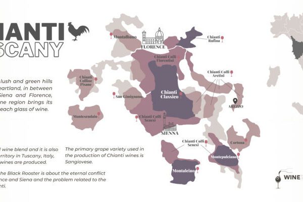 A map of the Chianti wine region, Italy.