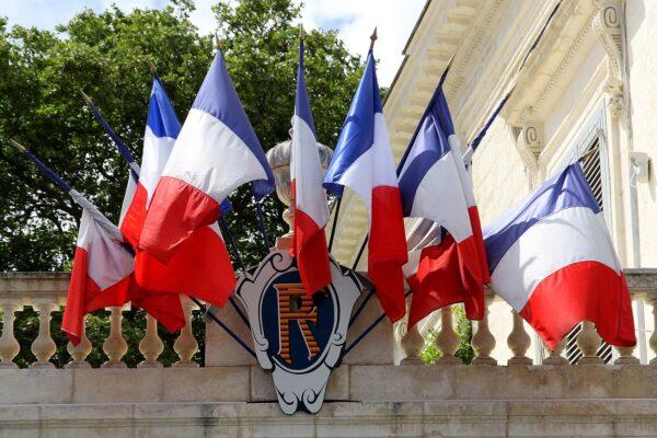 A photo of French flags.