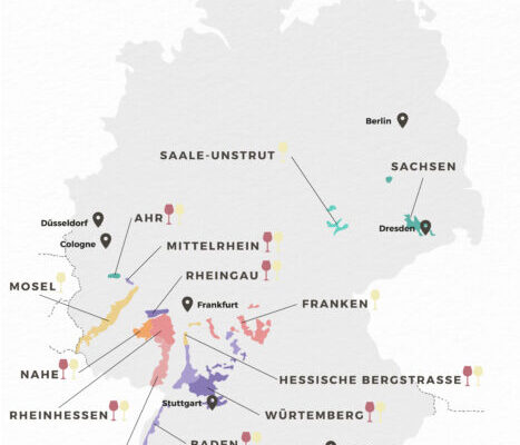 A map of Germany as a wine country.