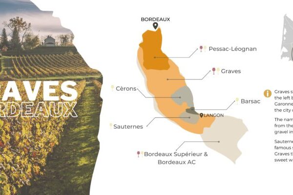 A map of the Graves wine region, France.