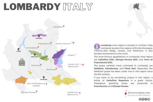 A map of the Lombardy wine region, Italy.