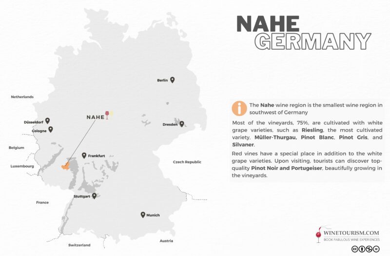 A map of the Nahe wine region, Germany.