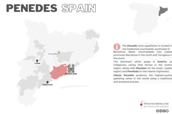 A map of the Penedès wine region, Spain.