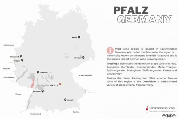 A map of the Pfalz wine region, Germany.