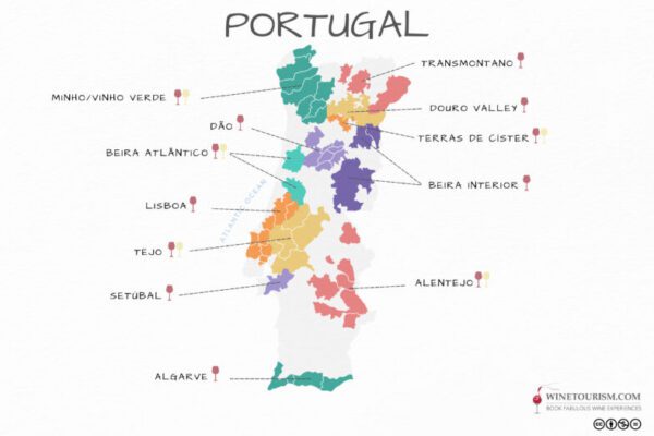 A map of Portugal as a wine country.