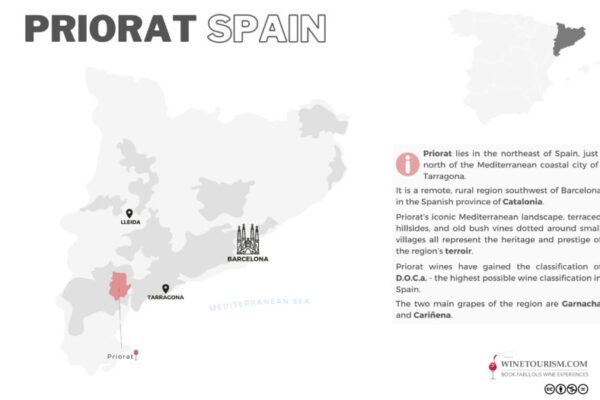 A map of the Priorat wine region, Spain.