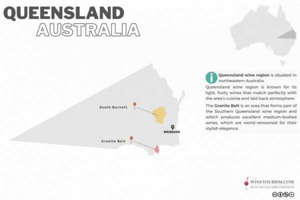 A map of the Queensland wine region, Australia.