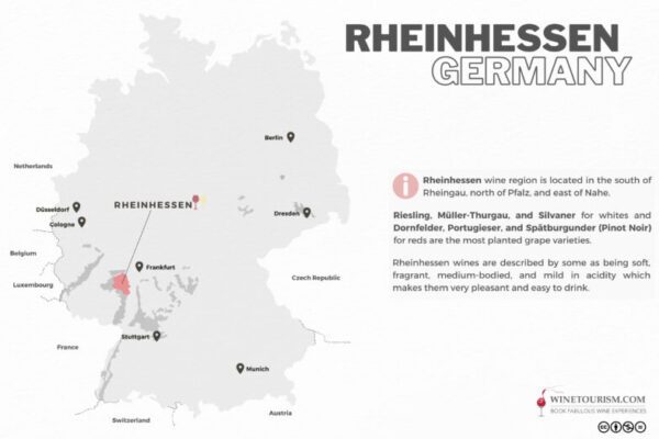 A map of the Rheinhessen wine region , Germany.