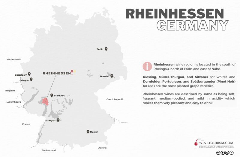 A map of the Rheinhessen wine region , Germany.