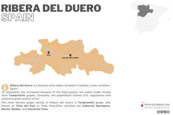 A map of the Ribera Del Duero wine region, Spain.