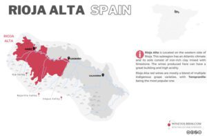 A map of the Rioja Alta wine reigon, Spain.