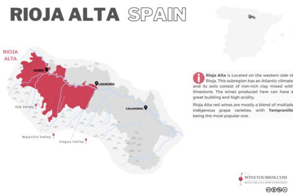 A map of the Rioja Alta wine reigon, Spain.