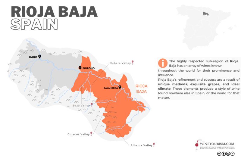 A map of the Rioja Baja wine region, Spain.