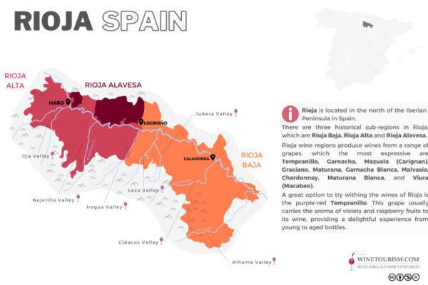 A map of the Rioja wine region, Spain.