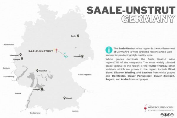 A map of the Saale-Unstrut wine region, Germany.