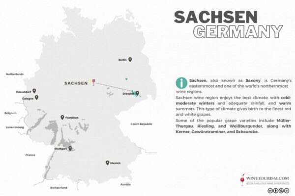 A map of the Sachsen wine region, Germany.