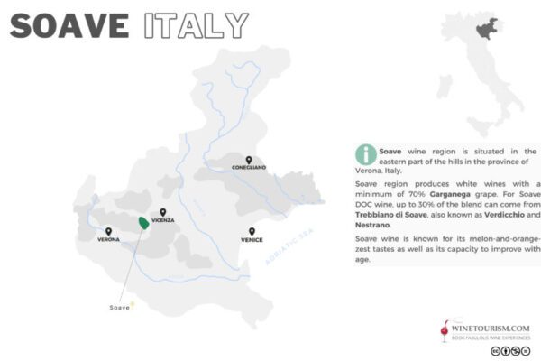 A map of the Soave wine region, Italy.