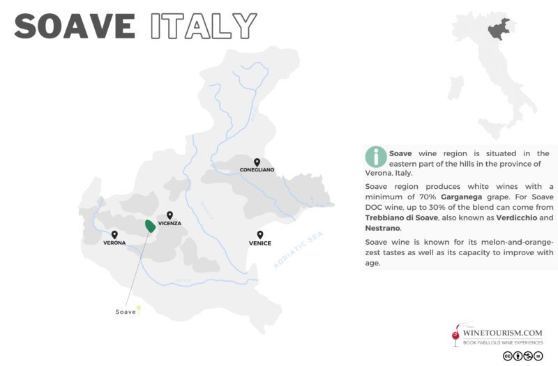 A map of the Soave wine region, Italy.