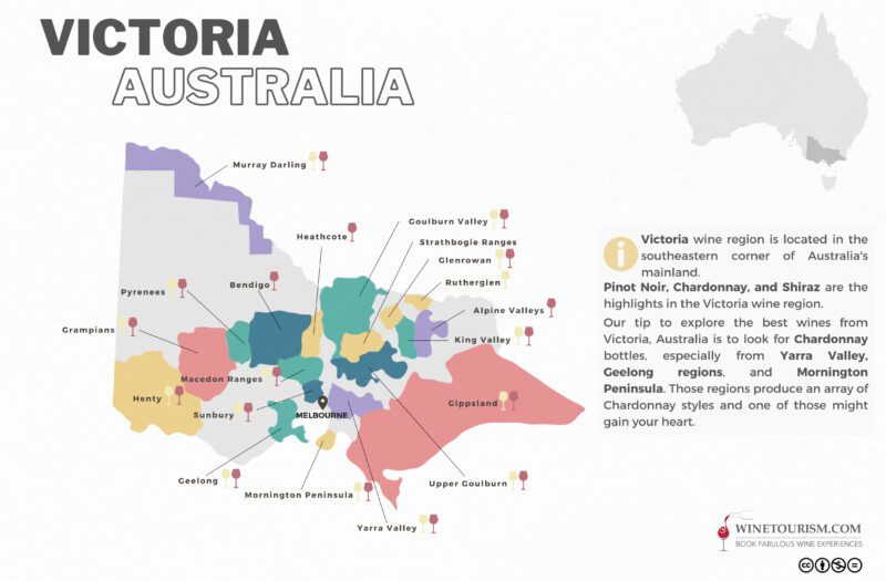 A map of the Victoria wine region, Australia.