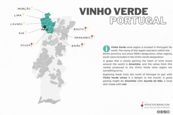 A map of the Vinho Verde wine region, Portugal.