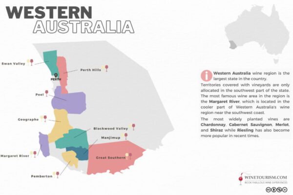 A map of the Western Australia wine region.