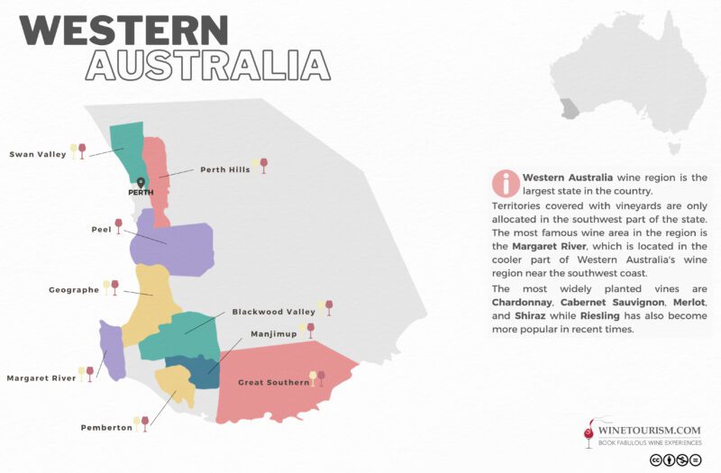 A map of the Western Australia wine region.