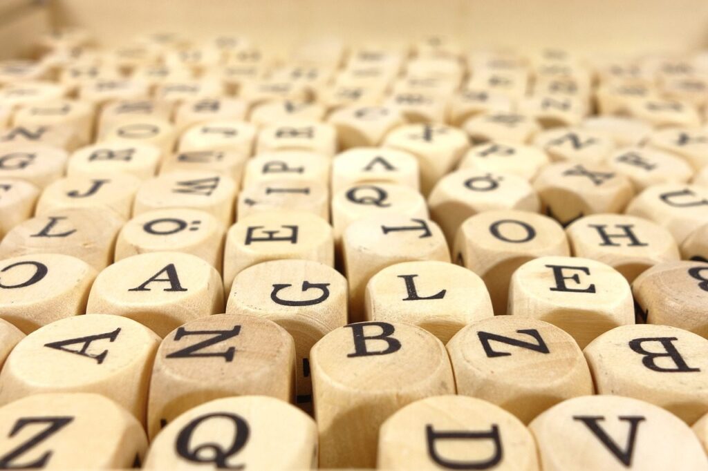 A photo of wooden letters.